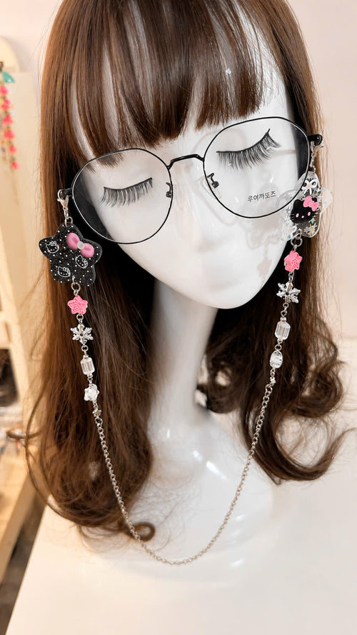 Black Pink Kitty Glasses Chain