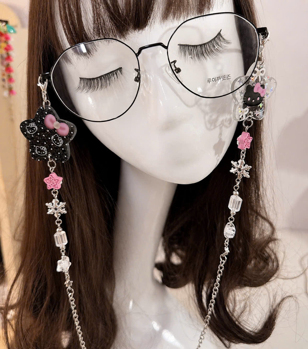 Black Pink Kitty Glasses Chain