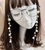 Lily Flower Glasses Chain - Handmade White Floral Eyeglass Holder Necklace, Elegant Beaded Eyewear accessory